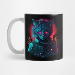 Cyberpunk neon cat Mug